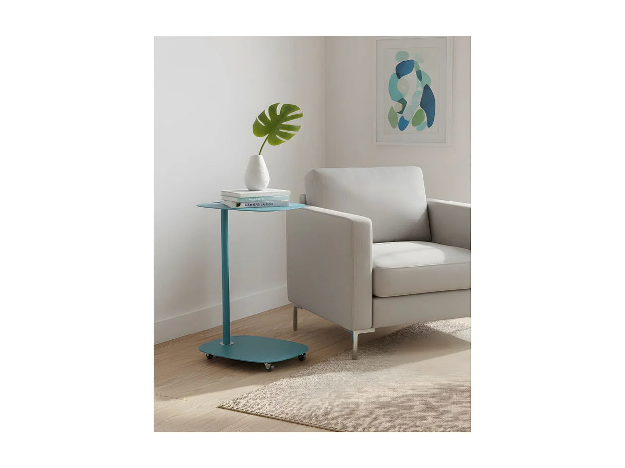 Bout de canapé à roulettes en inox turquoise – NEVIO