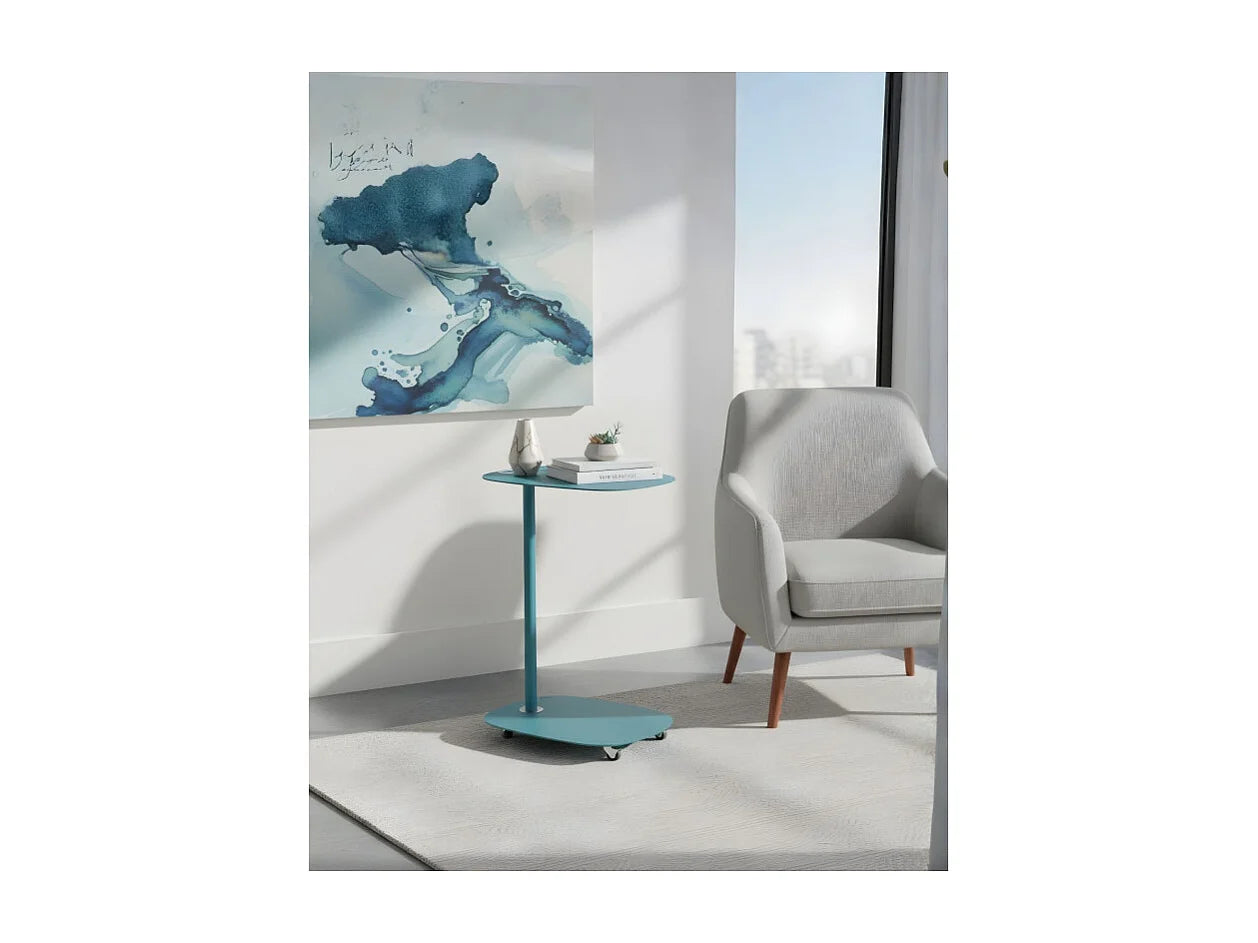 Bout de canapé à roulettes en inox turquoise – NEVIO