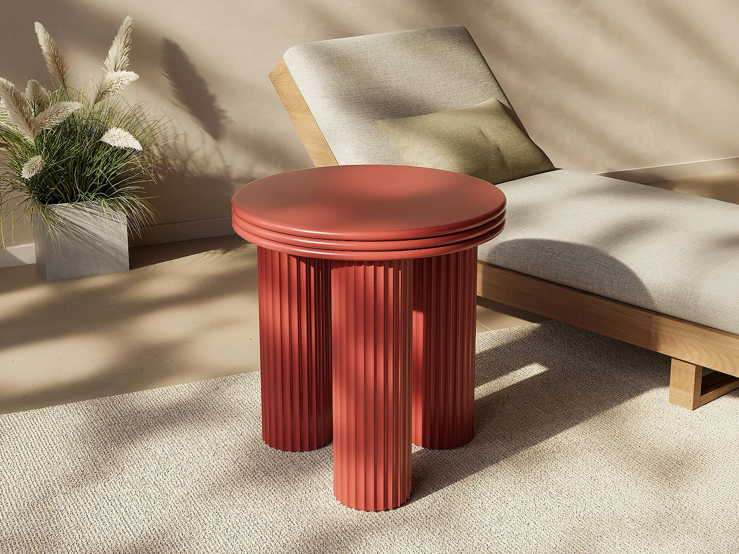 Bout de canapé rond cannelé métal terracotta – ARGILO
