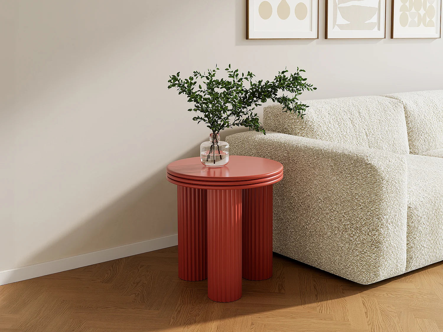 Bout de canapé rond cannelé métal terracotta – ARGILO