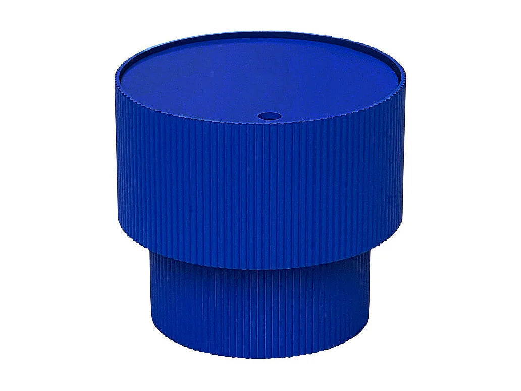 Bout de canapé rond en bois bleu avec rangement – SANDRO
