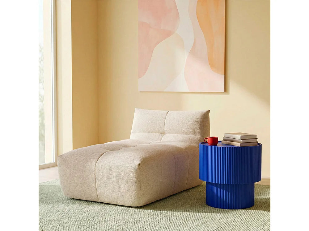 Bout de canapé rond en bois bleu avec rangement – SANDRO