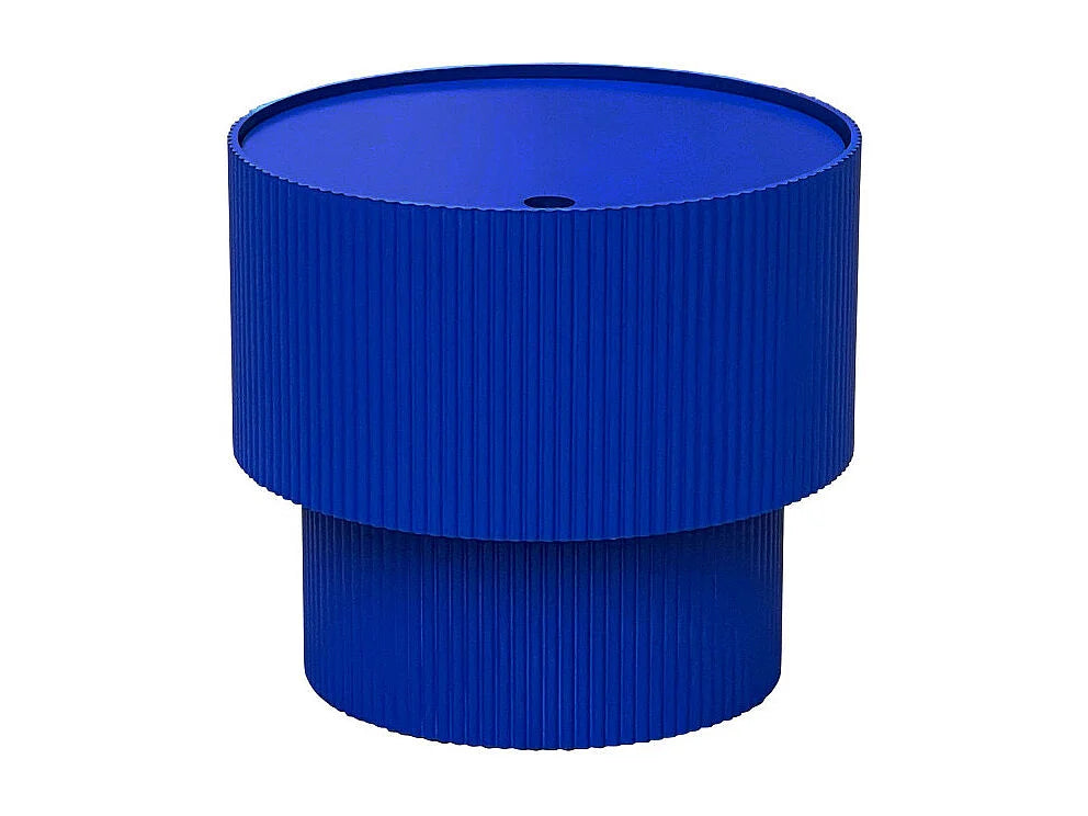 Bout de canapé rond en bois bleu avec rangement – SANDRO