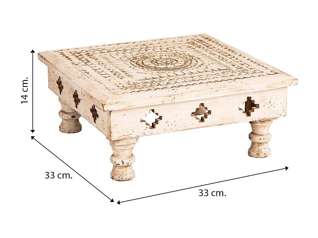 Bout de canapé bas en bois sculpté beige – TOTEM