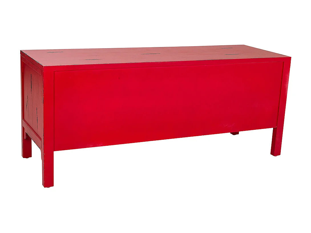 Bout de canapé en bois rouge vieilli oriental – GRENAT