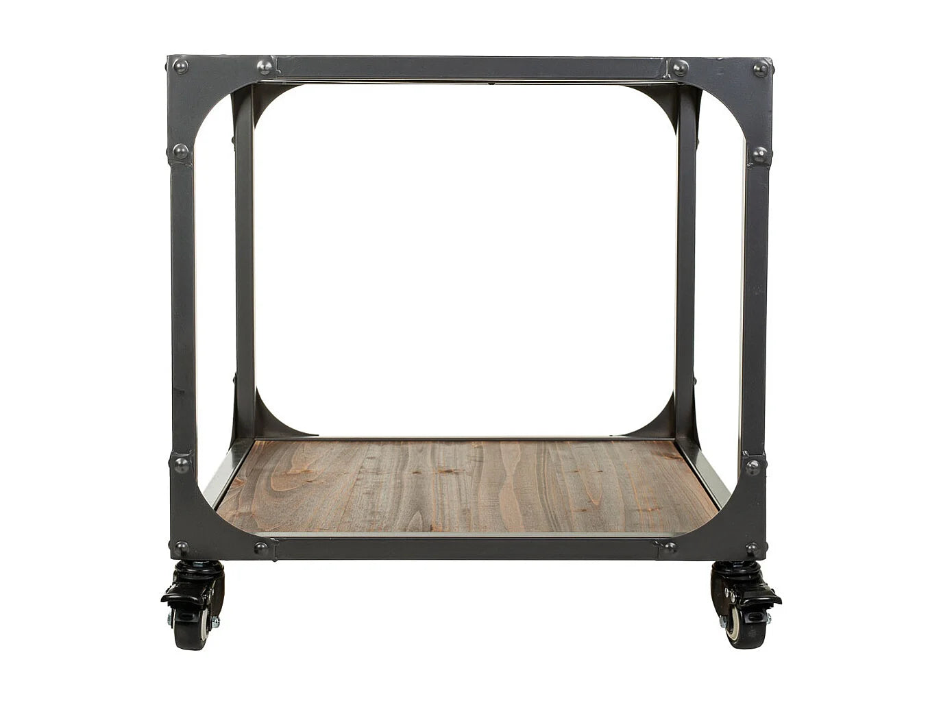 Bout de canapé industriel bois et métal à roulettes – FORGIA
