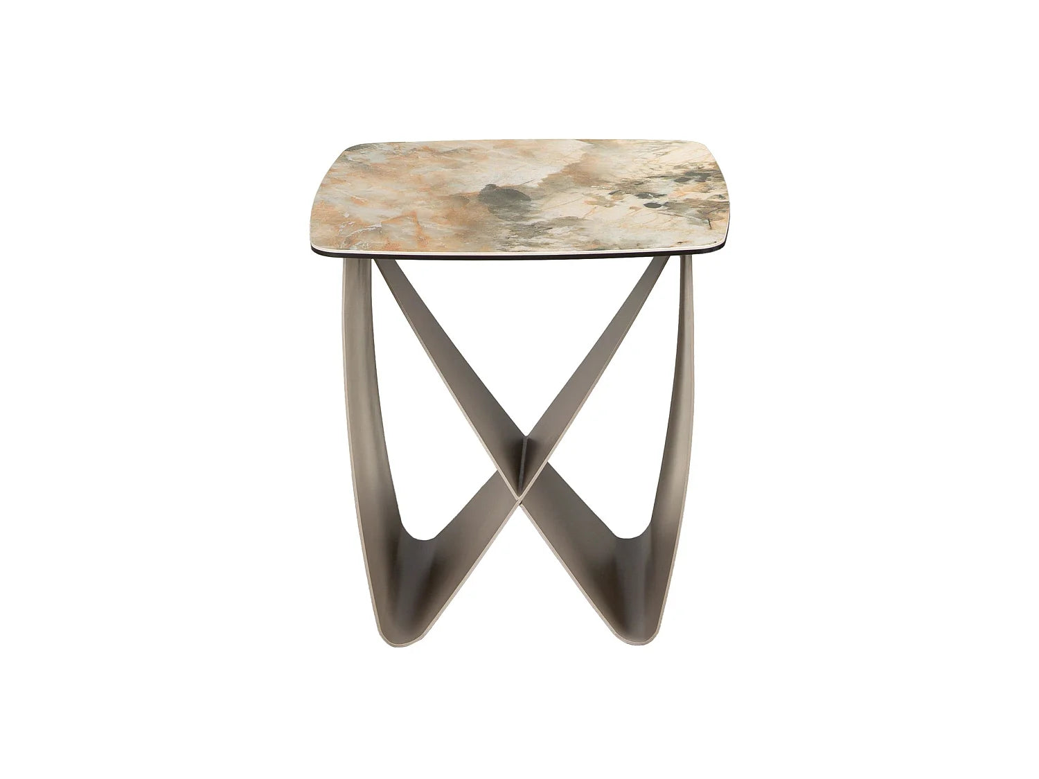 Bout de canapé carré marbre porcelaine et acier taupe – TERRA