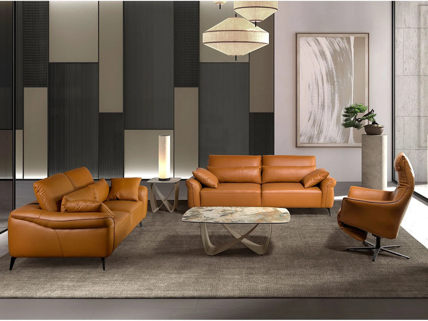 Bout de canapé carré marbre porcelaine et acier taupe – TERRA