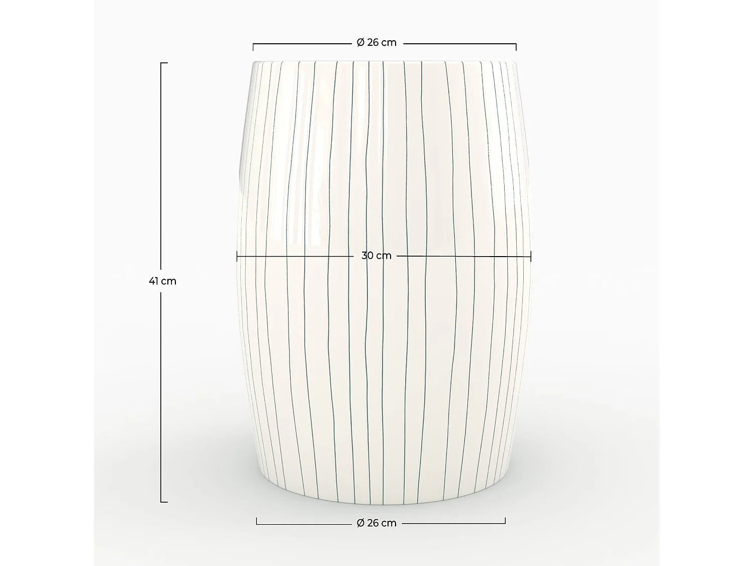 Bout de canapé rond métal blanc rayé bleu – RIGALA
