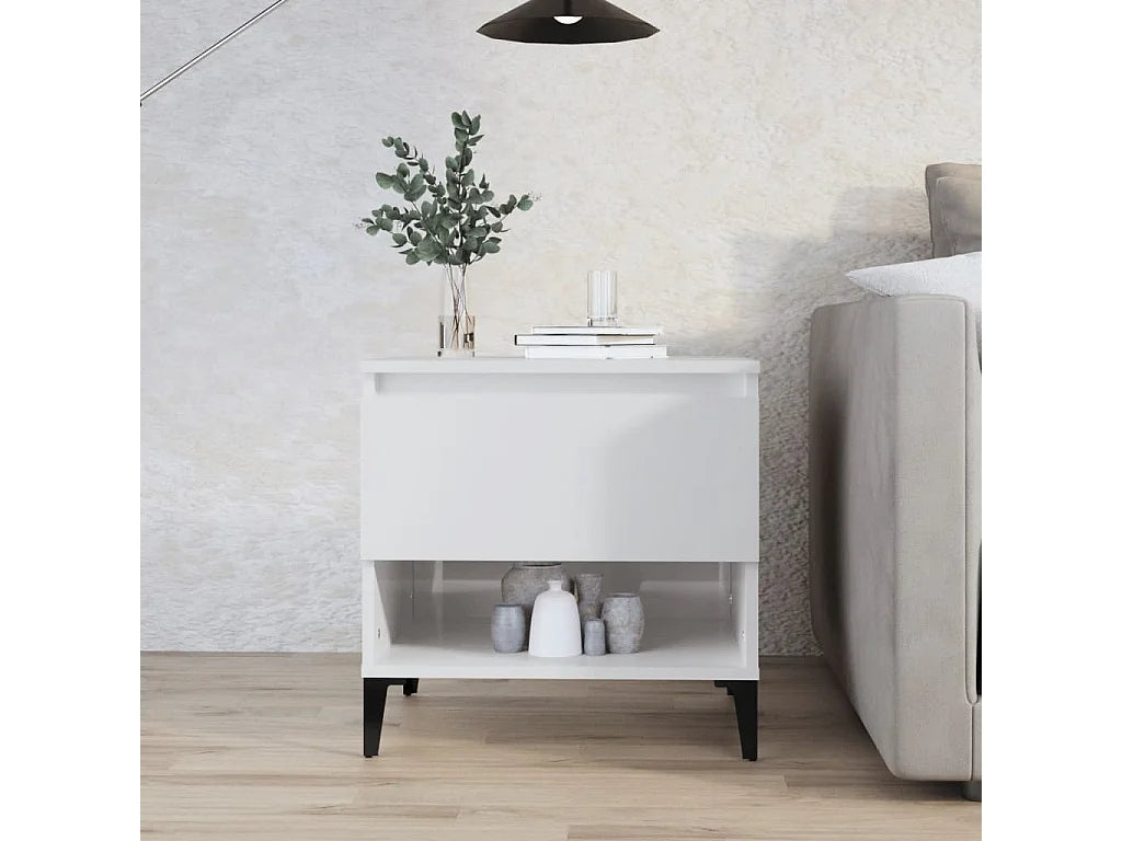 Bout de canapé blanc brillant et bois – LUMINA