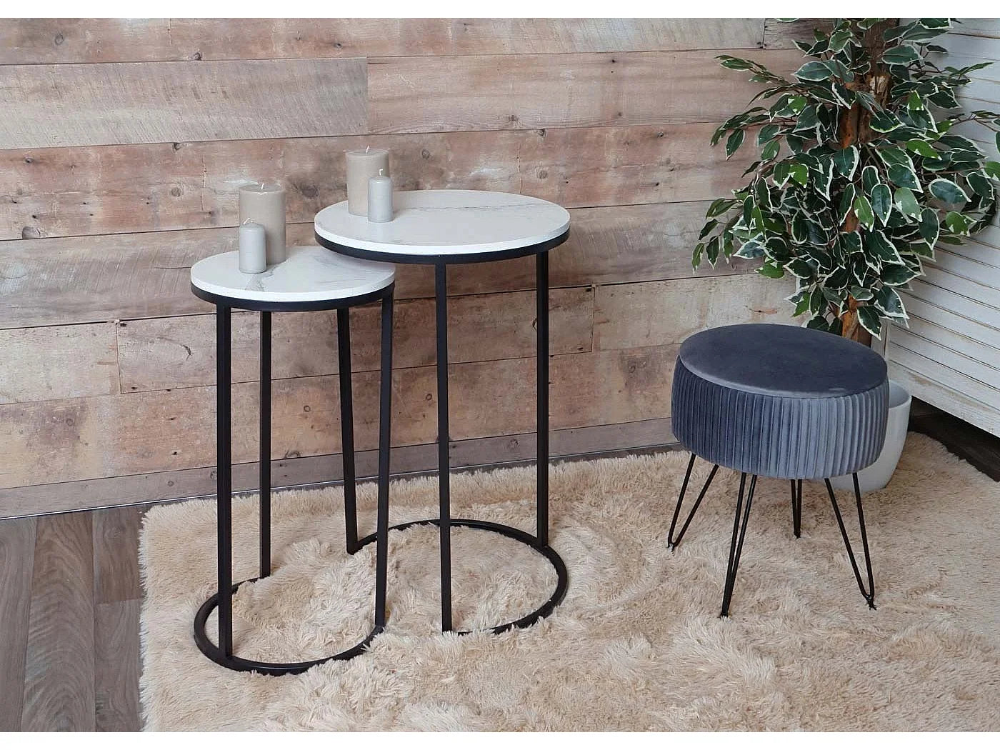 Bout de canapé lot de 2 effet marbre blanc et noir – GIGORA