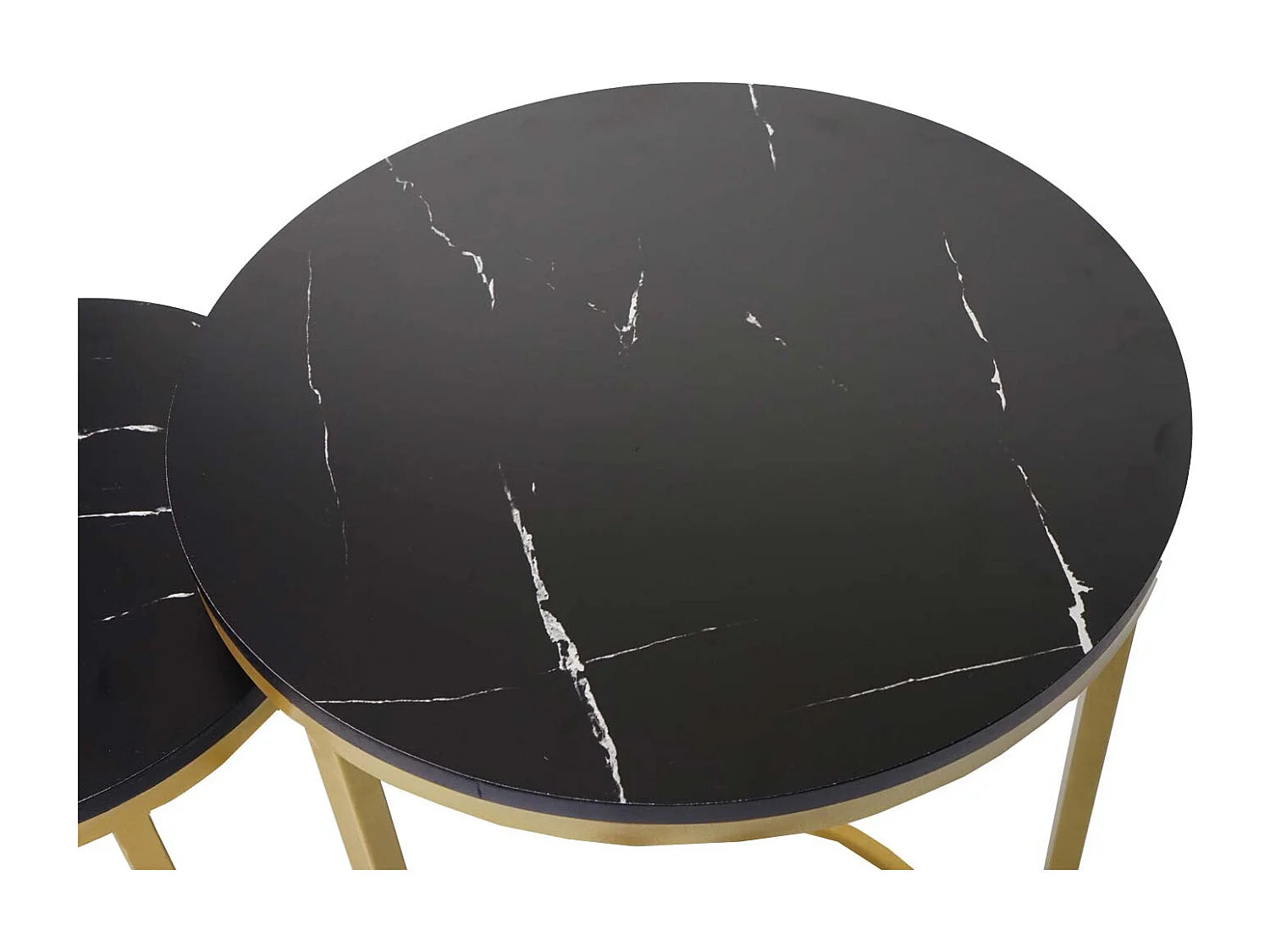 Bout de canapé gigogne aspect marbre noir et doré – NOCTIS