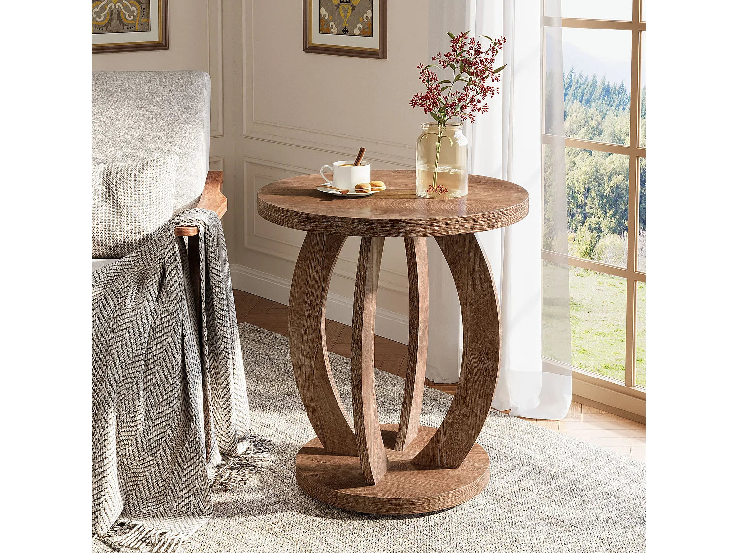 Bout de canapé rond en bois marron avec rangement – CAMPA