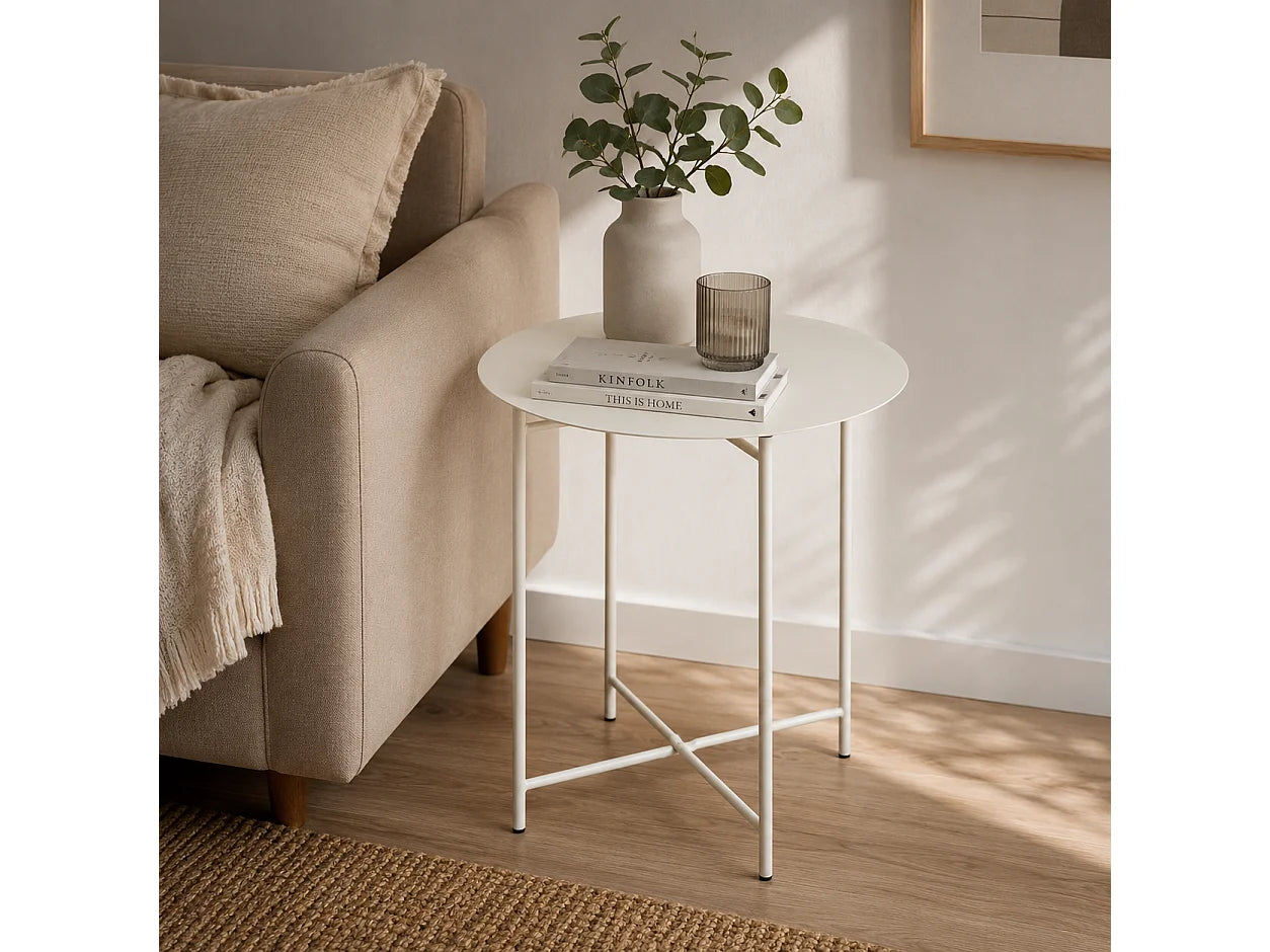 Bout de canapé rond métal beige intérieur extérieur – SABBIA