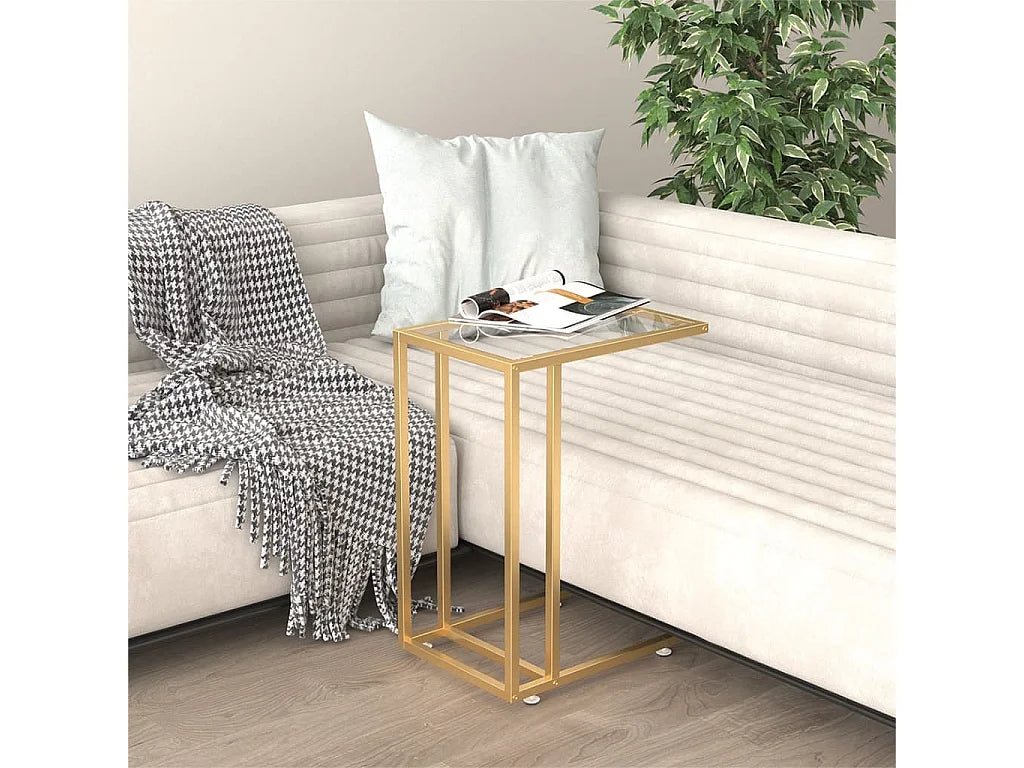 Bout de canapé en verre trempé transparent et or – LUMIO