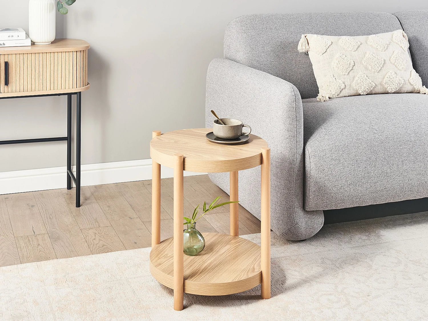 Bout de canapé rond scandinave bois clair – LUNDA