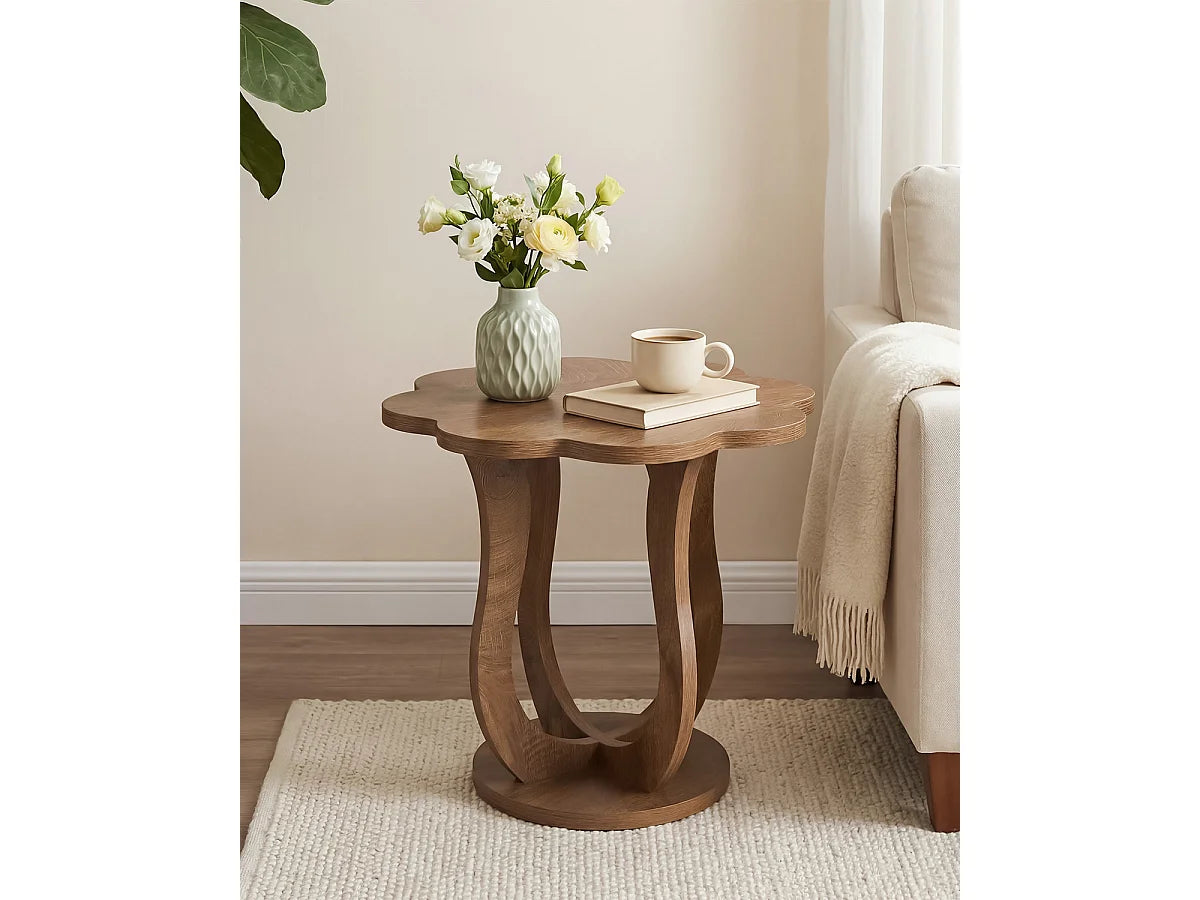 Bout de canapé fleur en bois marron moderne – PÉTALE