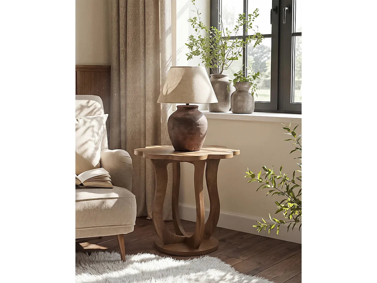 Bout de canapé fleur en bois marron moderne – PÉTALE