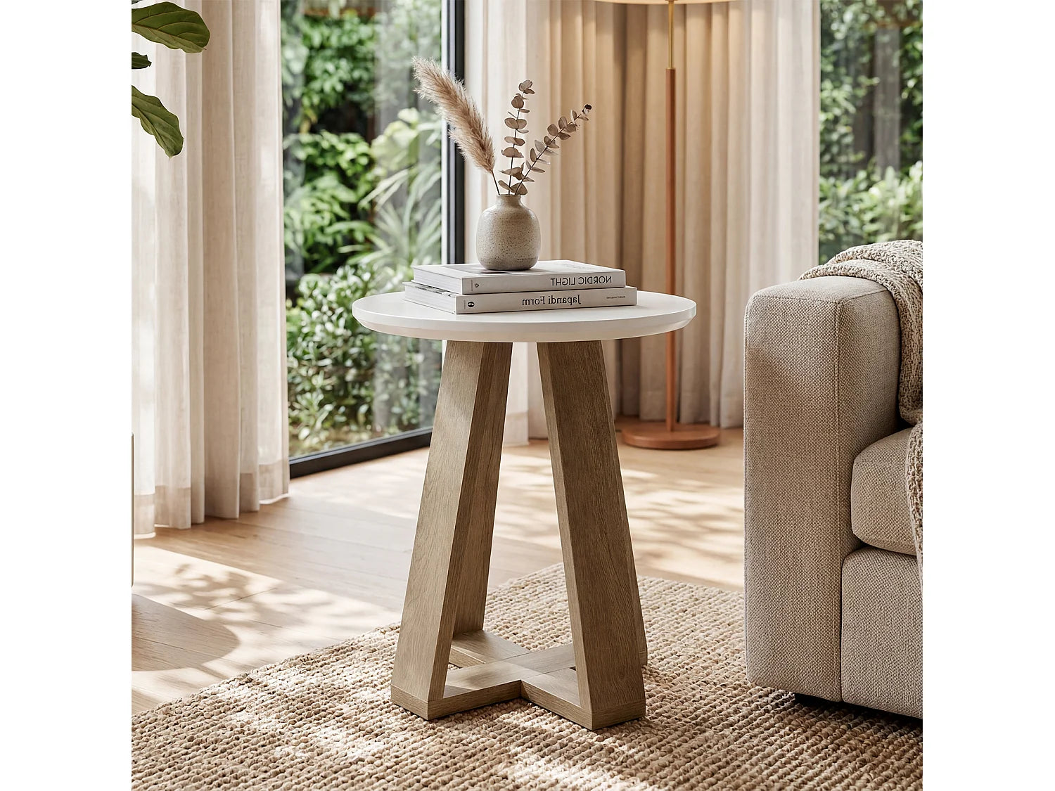 Bout de canapé rond moderne en MDF blanc – AVELYN