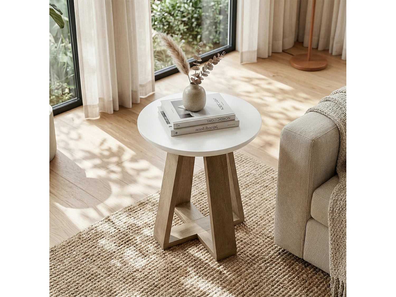 Bout de canapé rond moderne en MDF blanc – AVELYN
