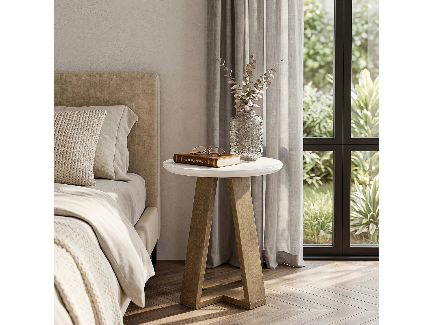 Bout de canapé rond moderne en MDF blanc – AVELYN