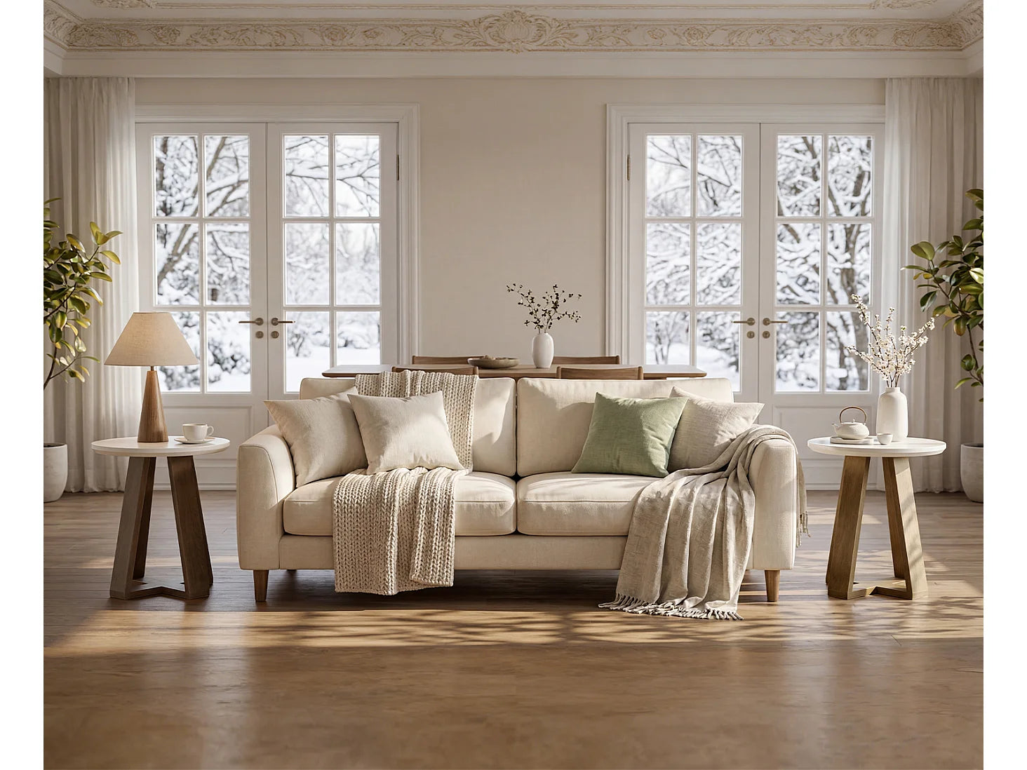 Bout de canapé rond moderne en MDF blanc – AVELYN