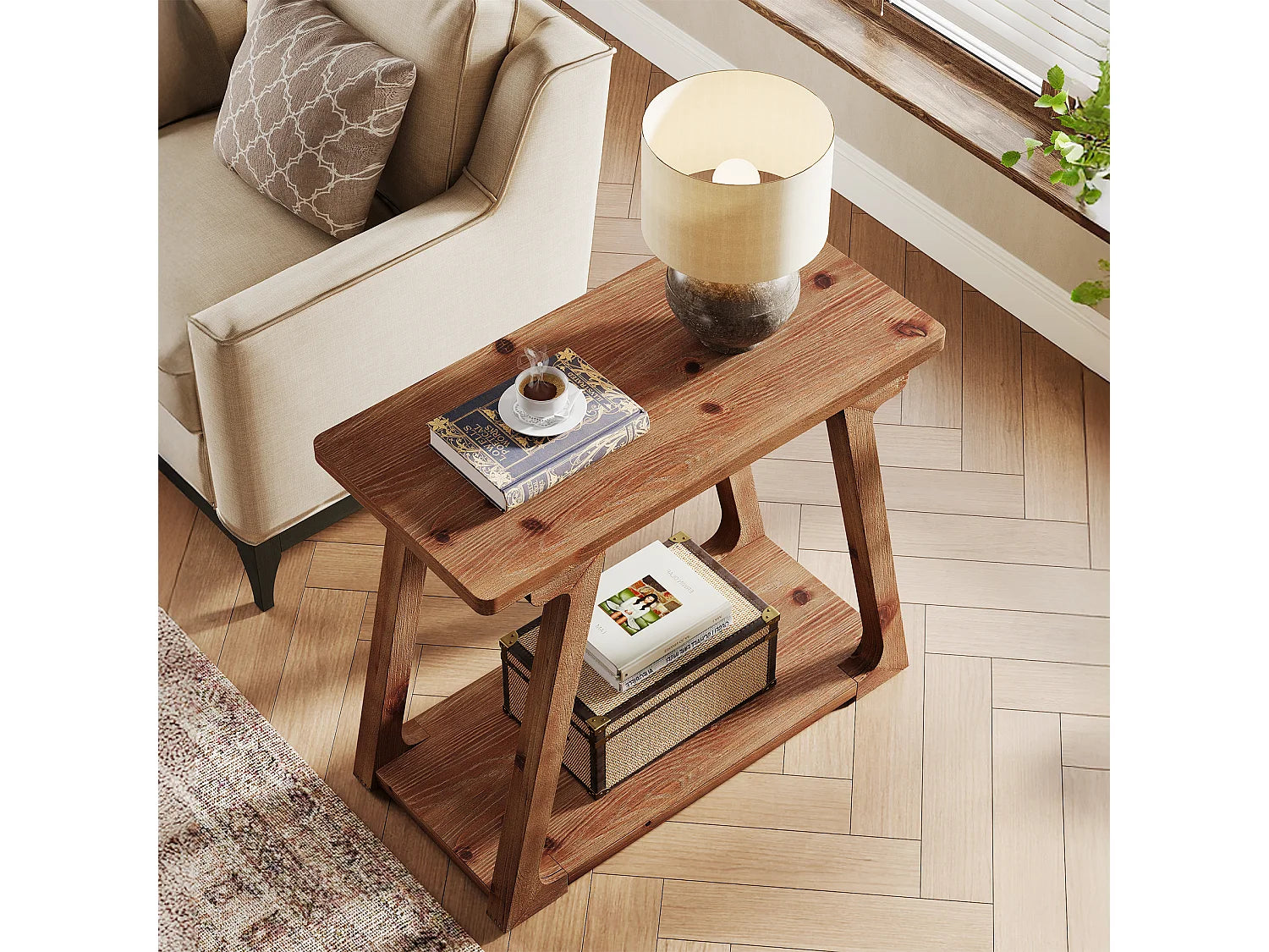 Bout de canapé rectangulaire en bois massif marron – SYLVAIN