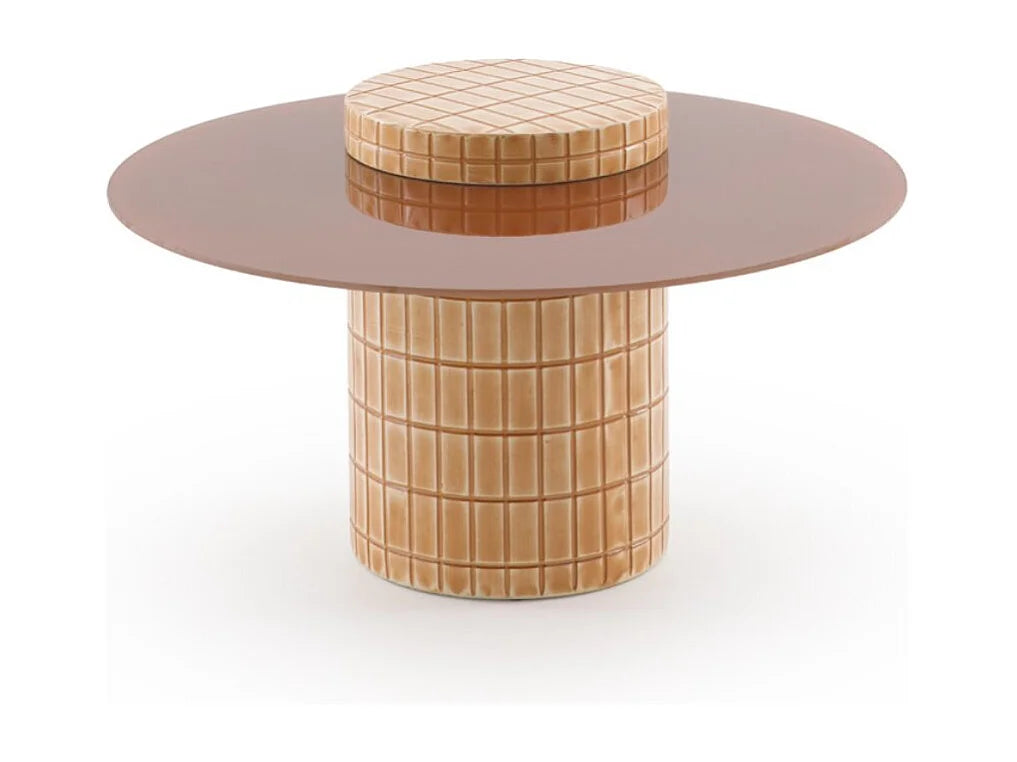 Bout de canapé en métal et verre terracotta – SIENNE