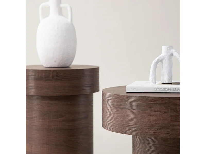 Bout de canapé cylindrique en bois marron – MALVA