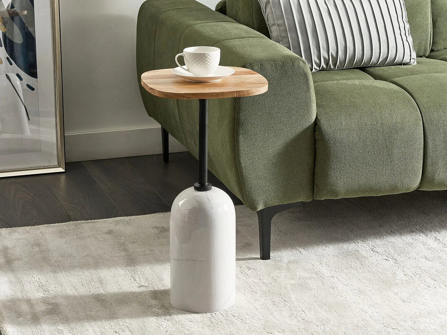 Bout de canapé rond bois et métal blanc – LUMINA