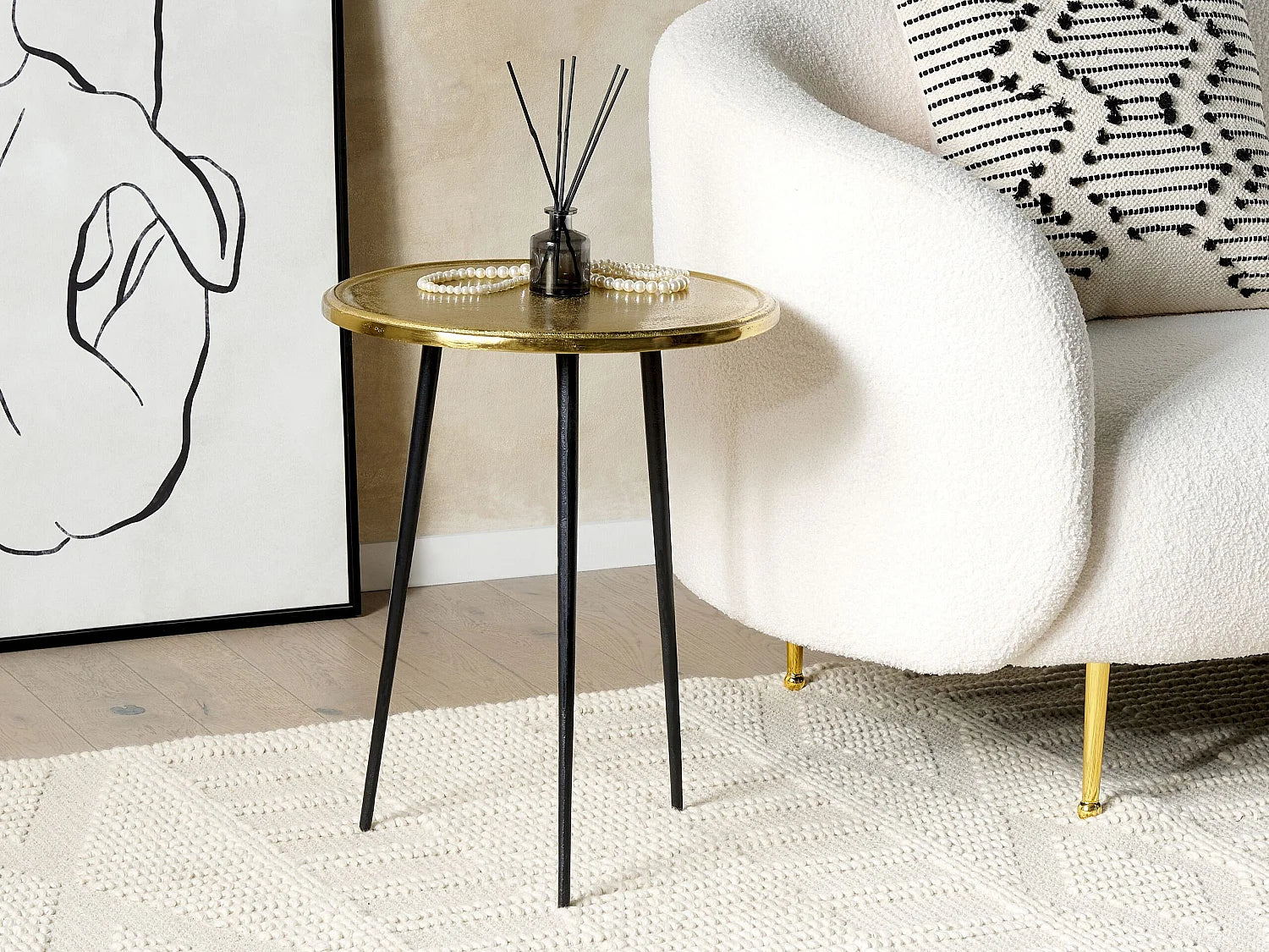 Bout de canapé rond en métal doré et noir – VESPER