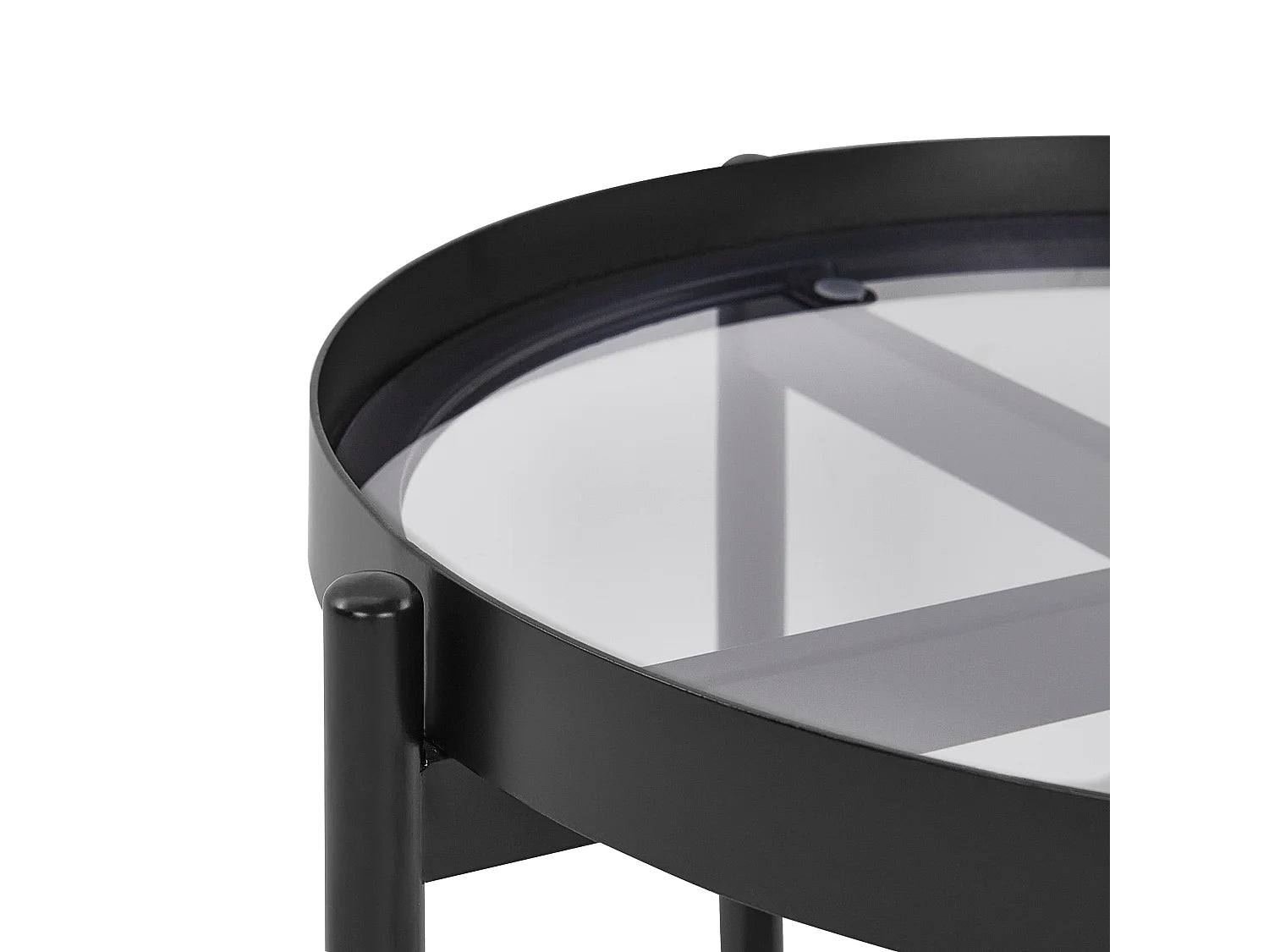 Bout de canapé rond verre et rotin tressé noir – RENO