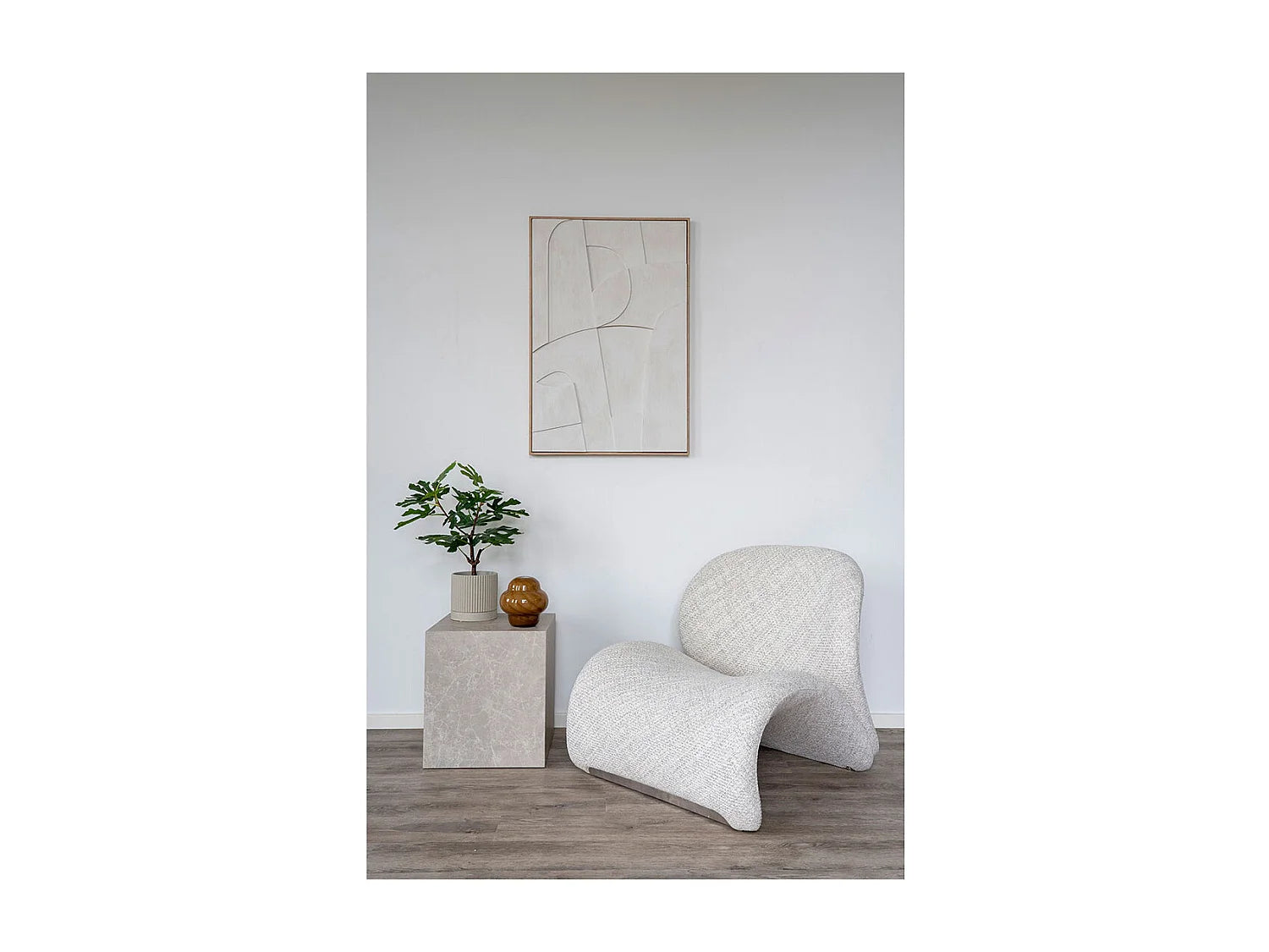 Bout de canapé rond effet marbre beige – PRADO
