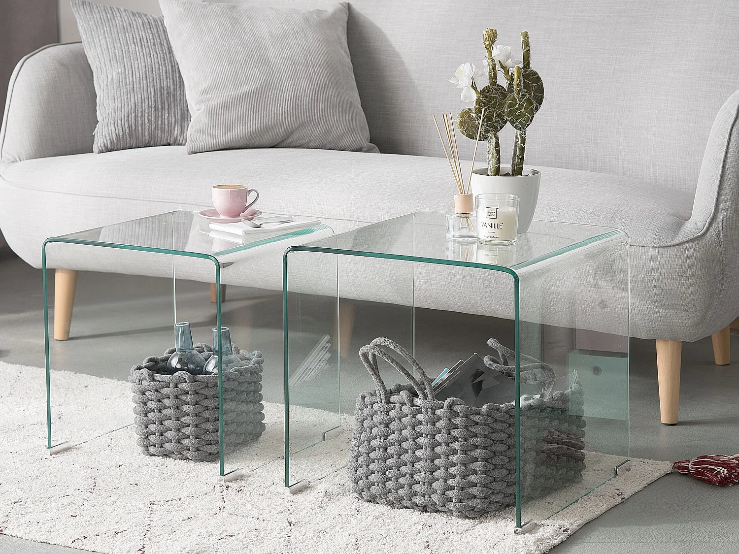 Bout de canapé en verre trempé transparent, lot de 2 – KENDALL