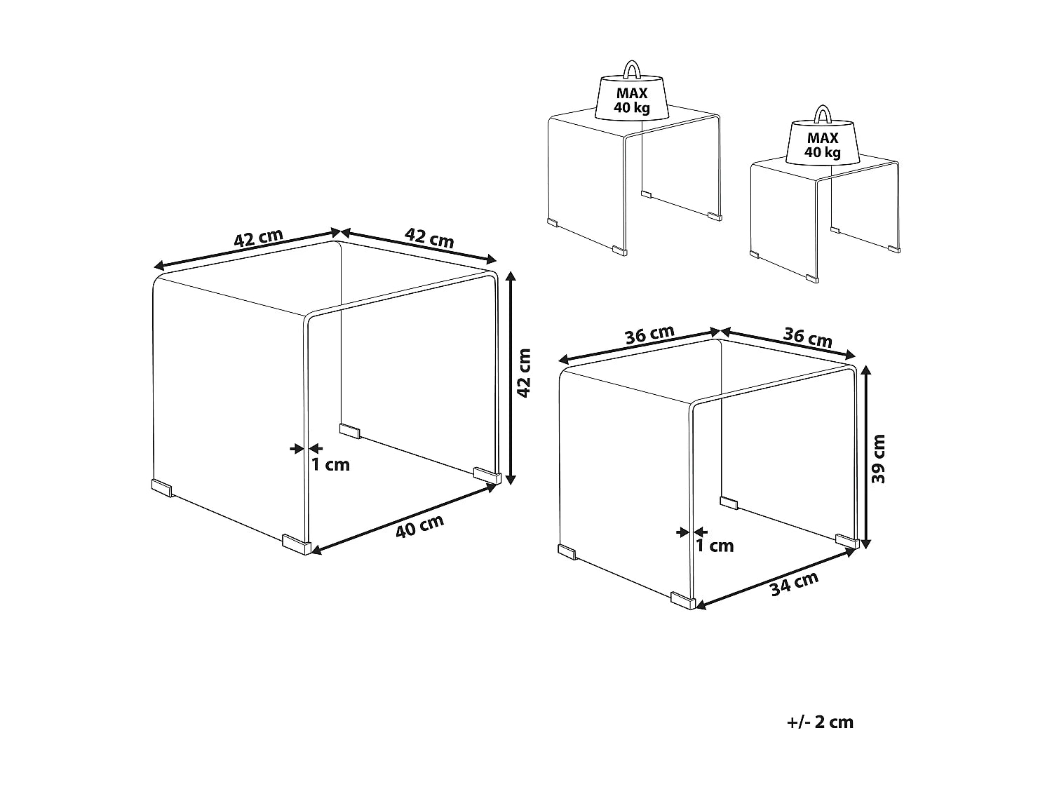 Bout de canapé en verre trempé transparent, lot de 2 – KENDALL
