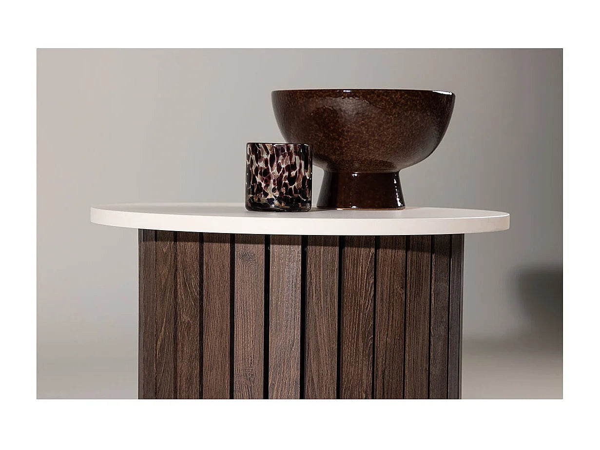 Bout de canapé d'angle rond beige bois FSC – ÅSLA