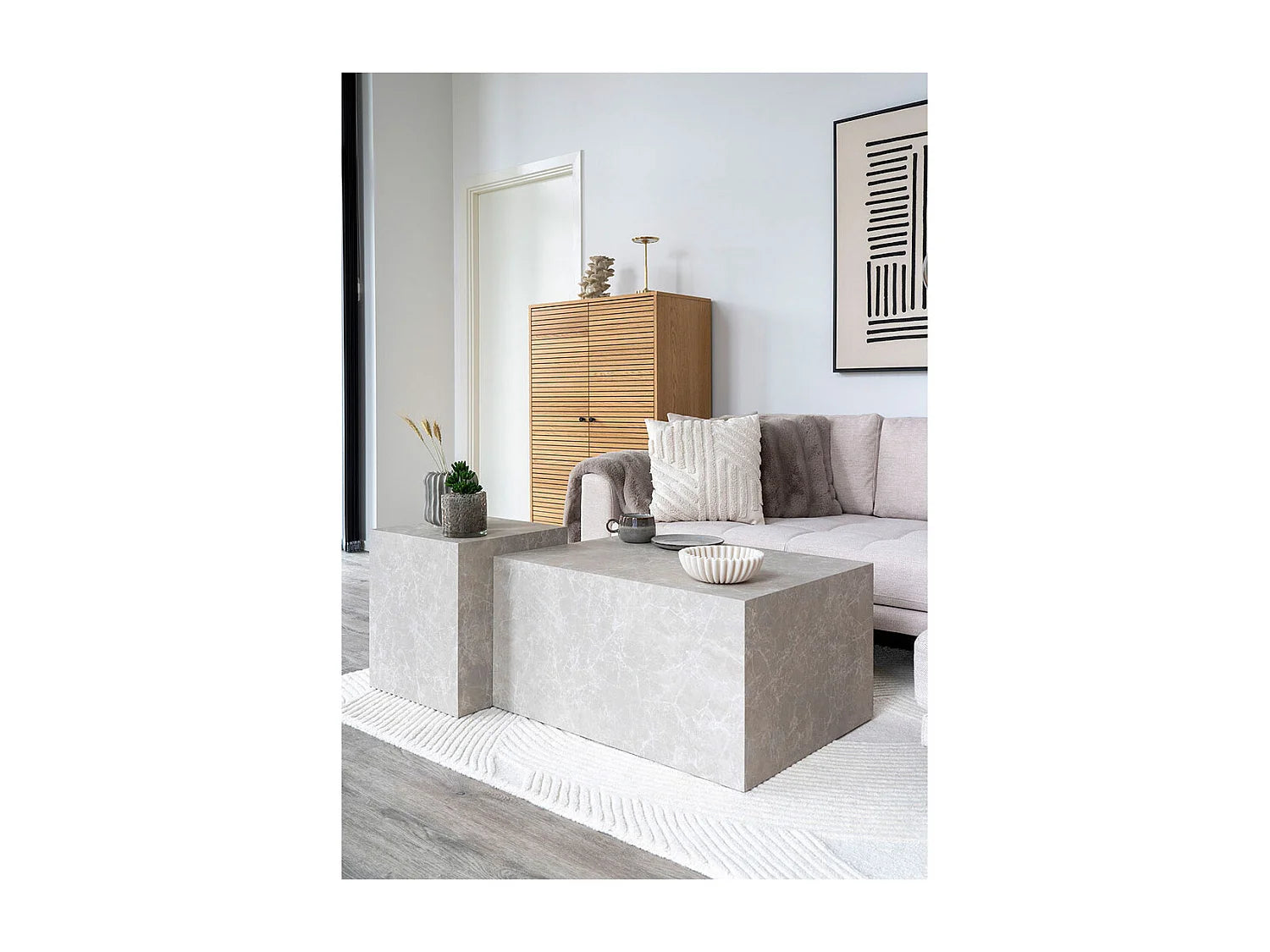 Bout de canapé effet marbre beige – MARVÉO