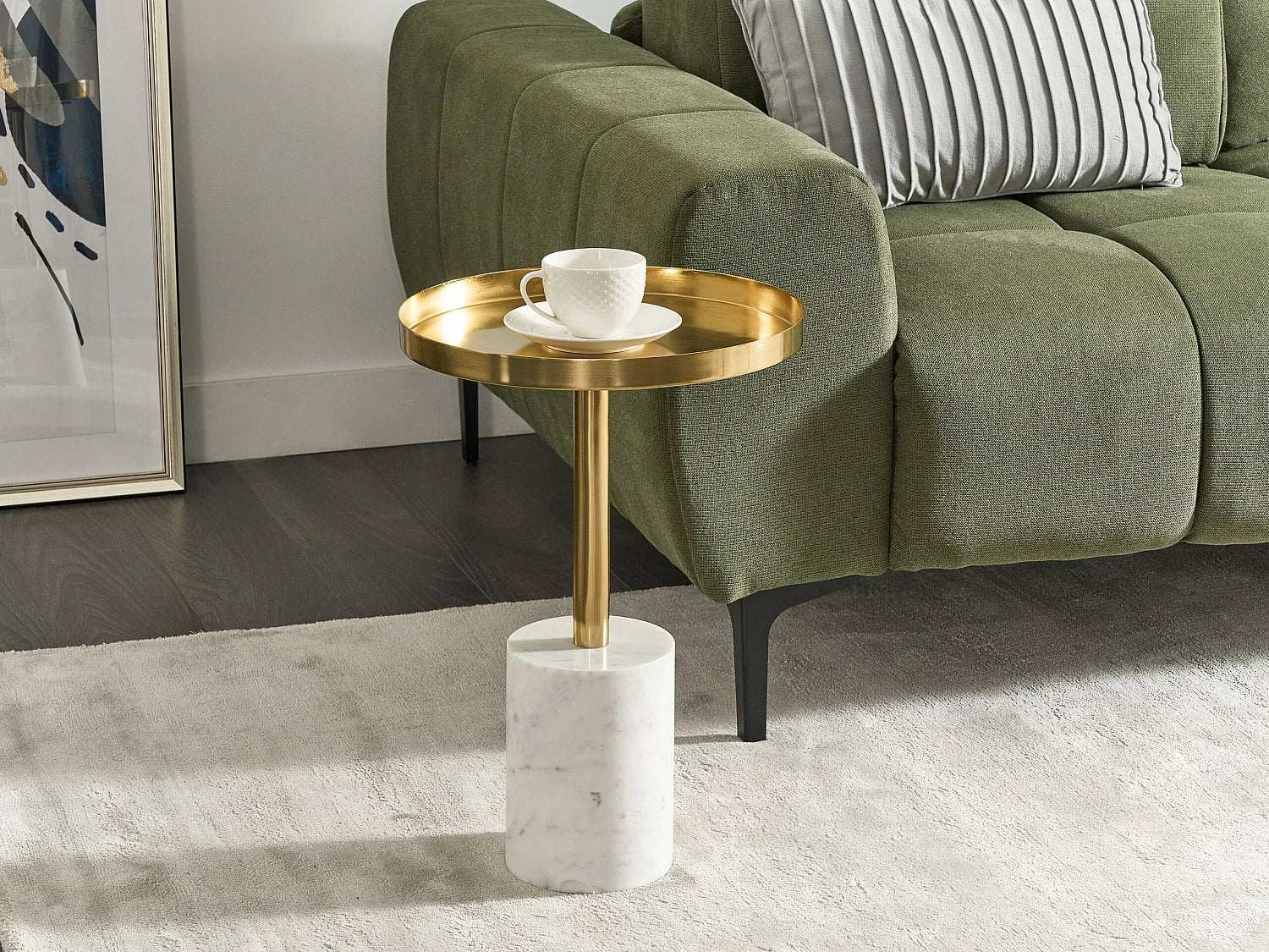 Bout de canapé métal doré et marbre blanc – CAMÉO
