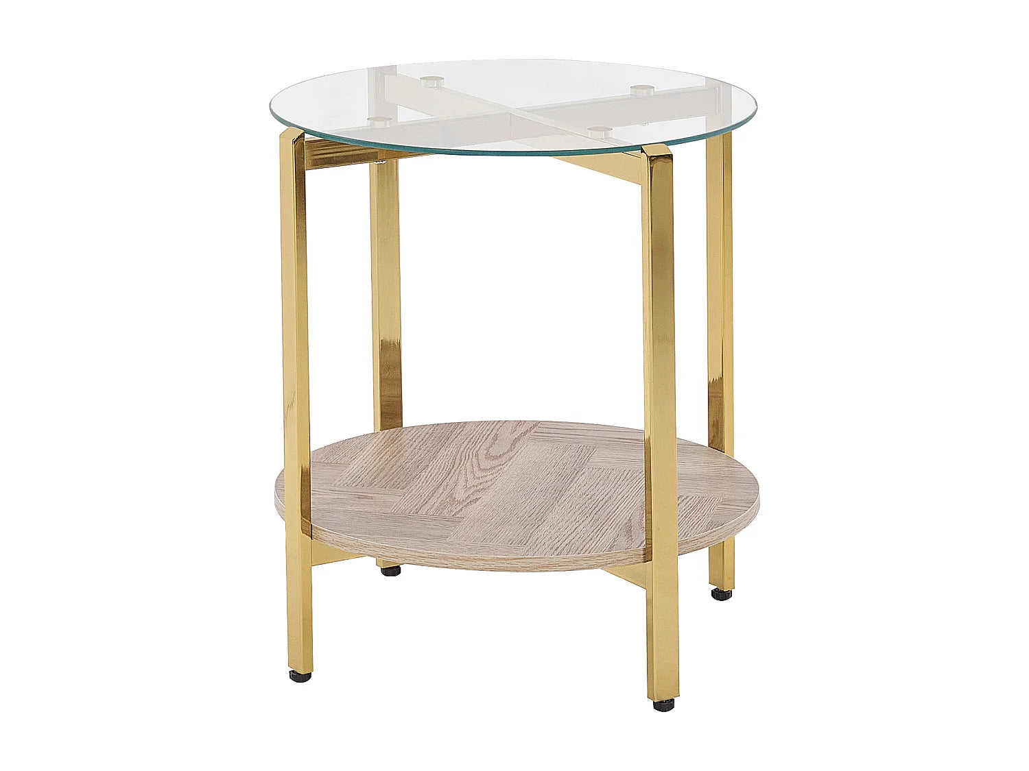 Bout de canapé rond verre et cadre doré clair – LOVELL