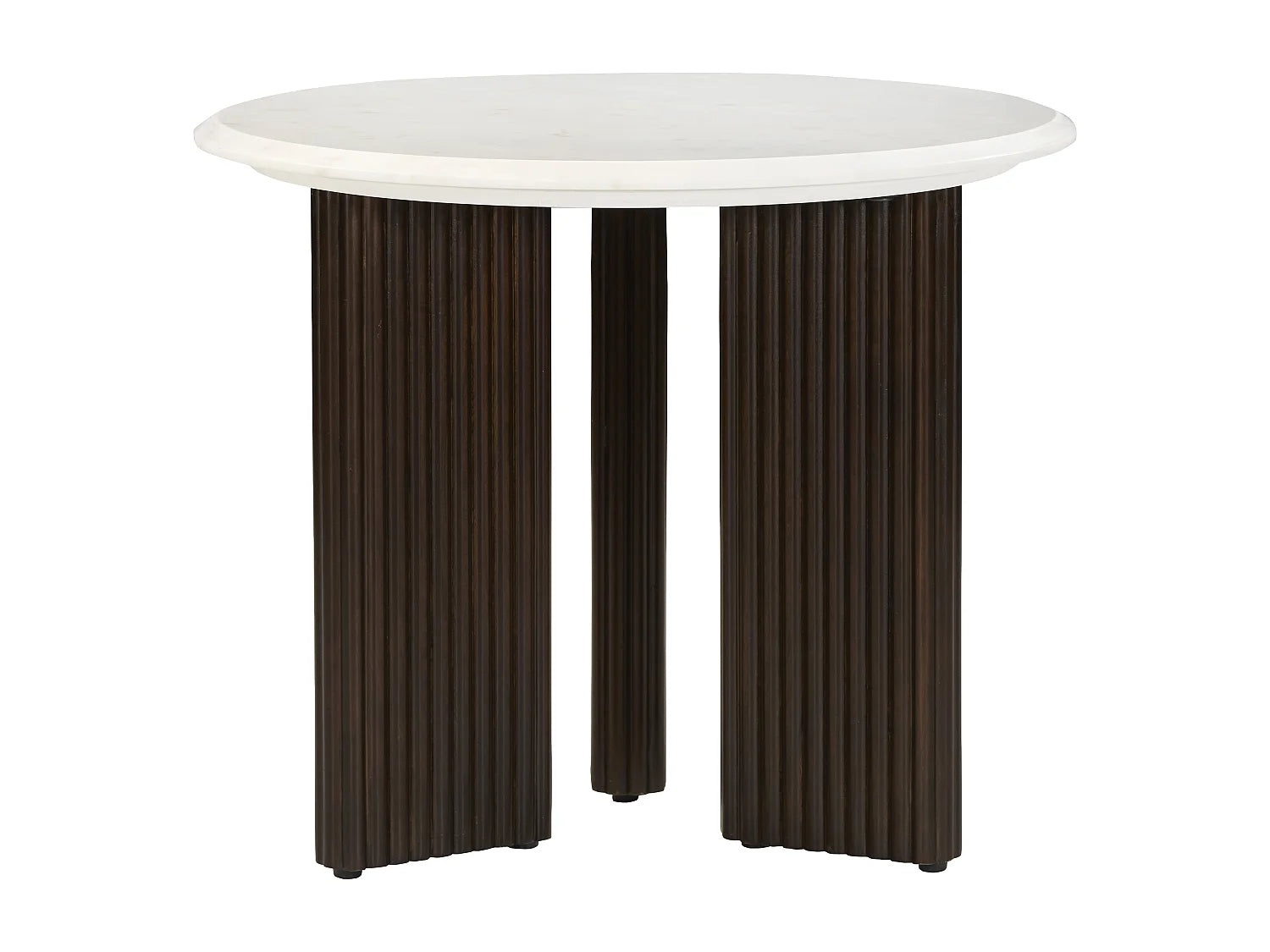 Bout de canapé rond marbre blanc et acacia – PERLA