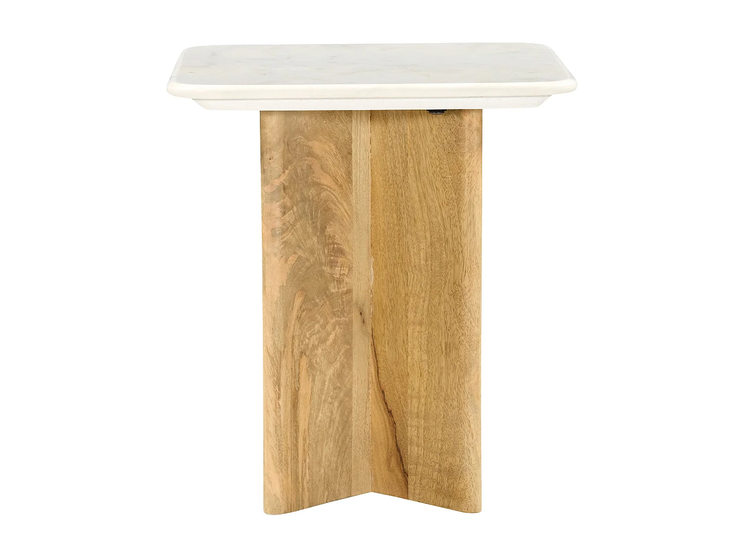 Bout de canapé marbre blanc et bois de manguier – ALBË
