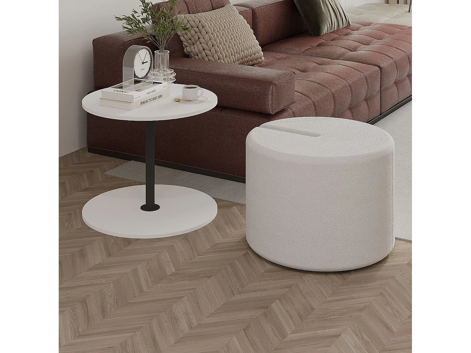 Bout de canapé avec pouf en bois blanc – FIOCCO