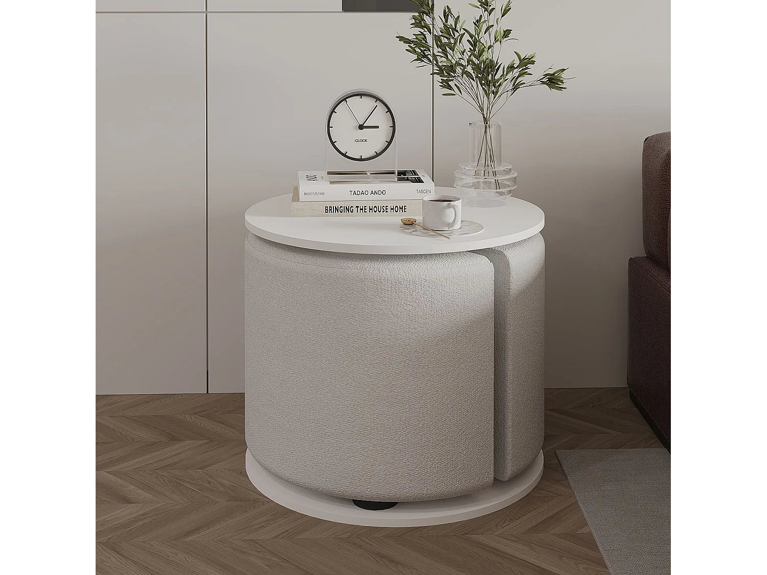 Bout de canapé avec pouf en bois blanc – FIOCCO