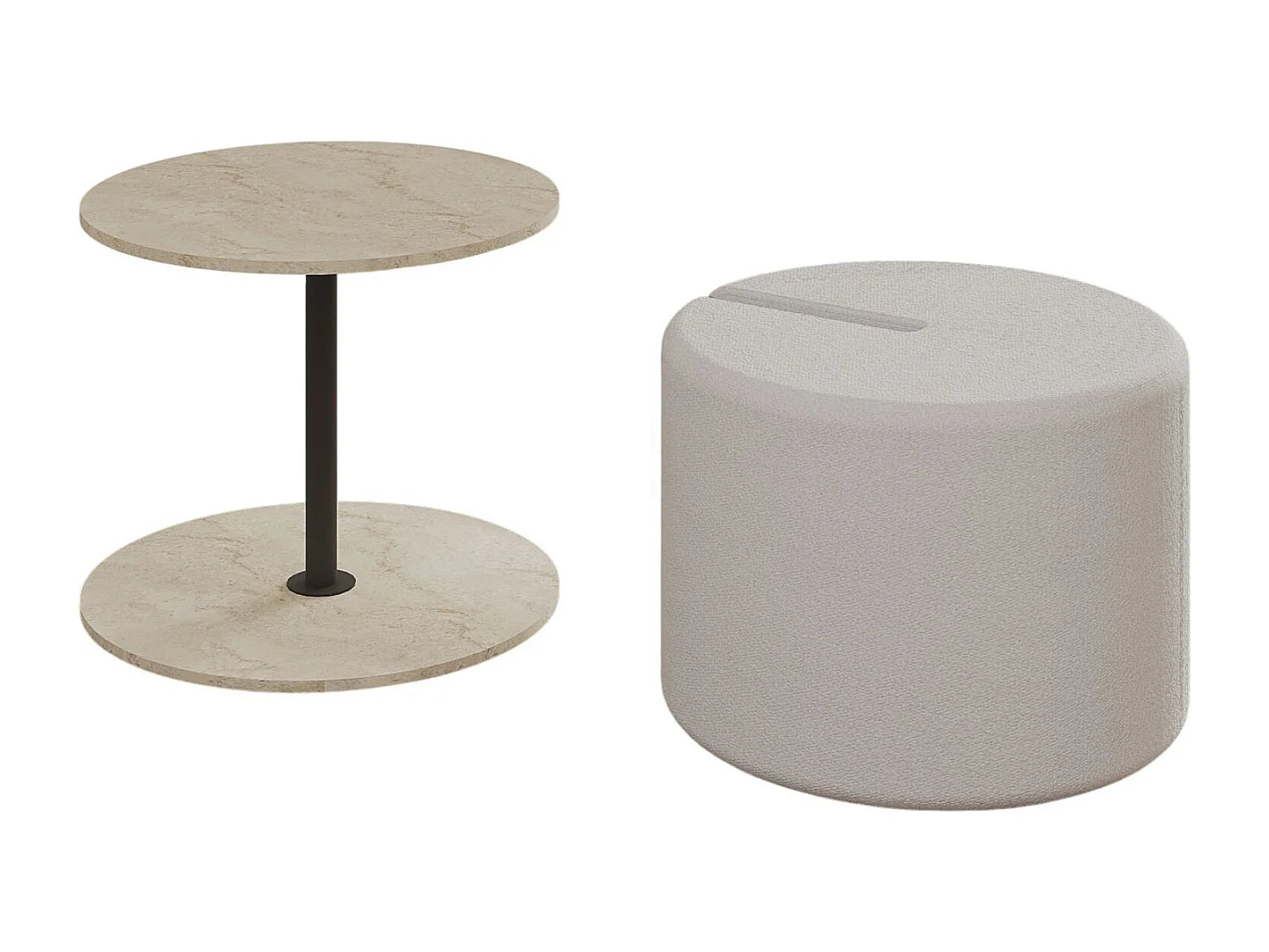 Bout de canapé avec pouf effet travertin beige – CALDERA