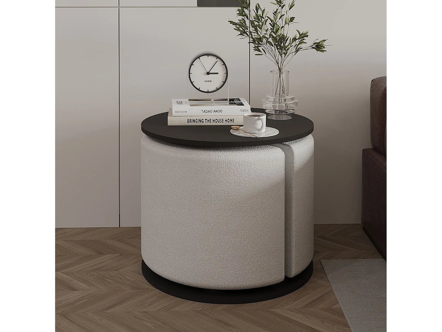 Bout de canapé avec pouf en bois gris anthracite – SGABELLO