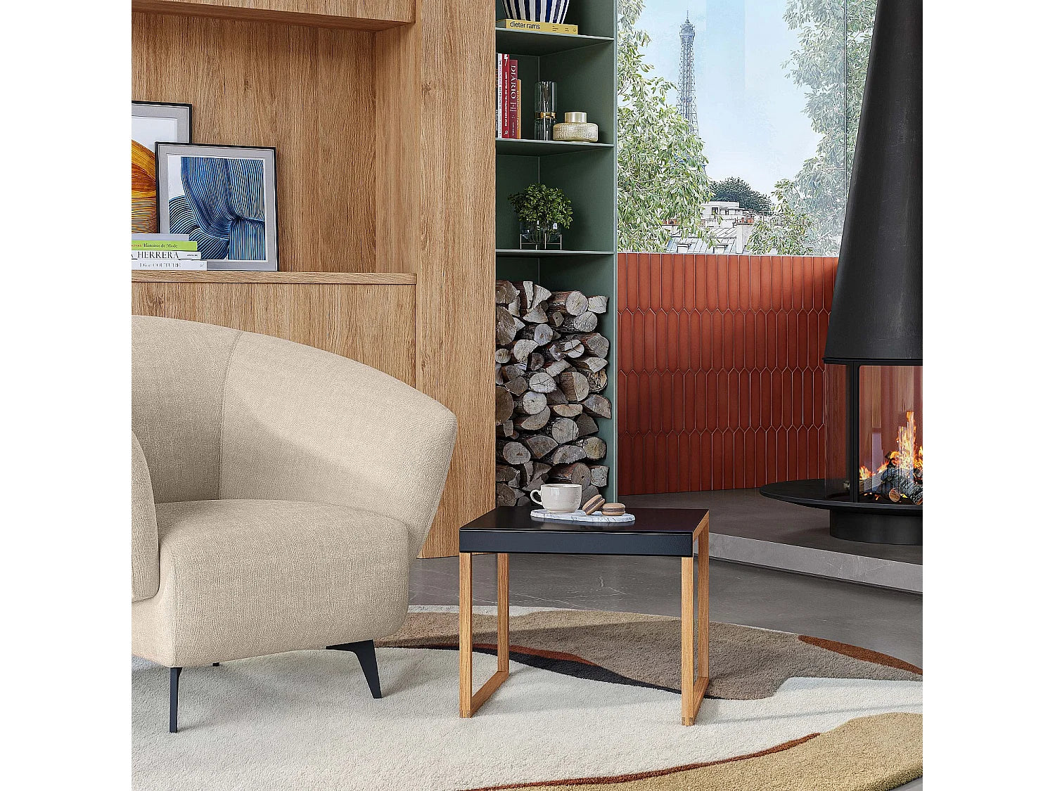 Bout de canapé en acier laqué noir design – KILVA