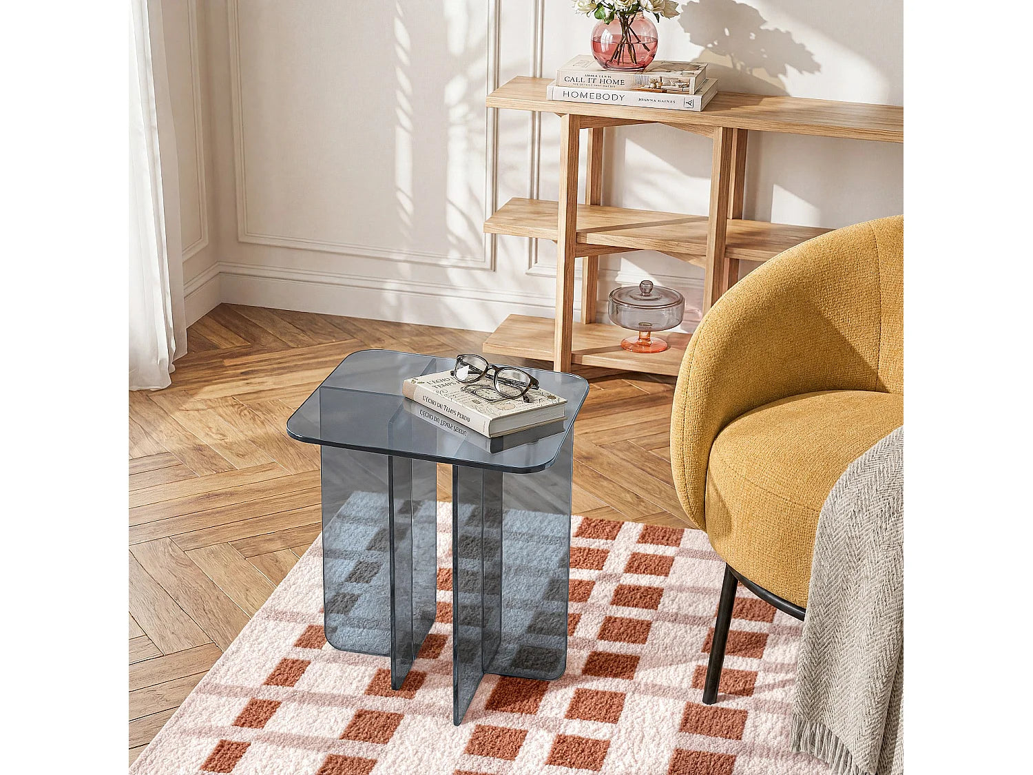 Bout de canapé verre trempé gris fumé – ZELIE