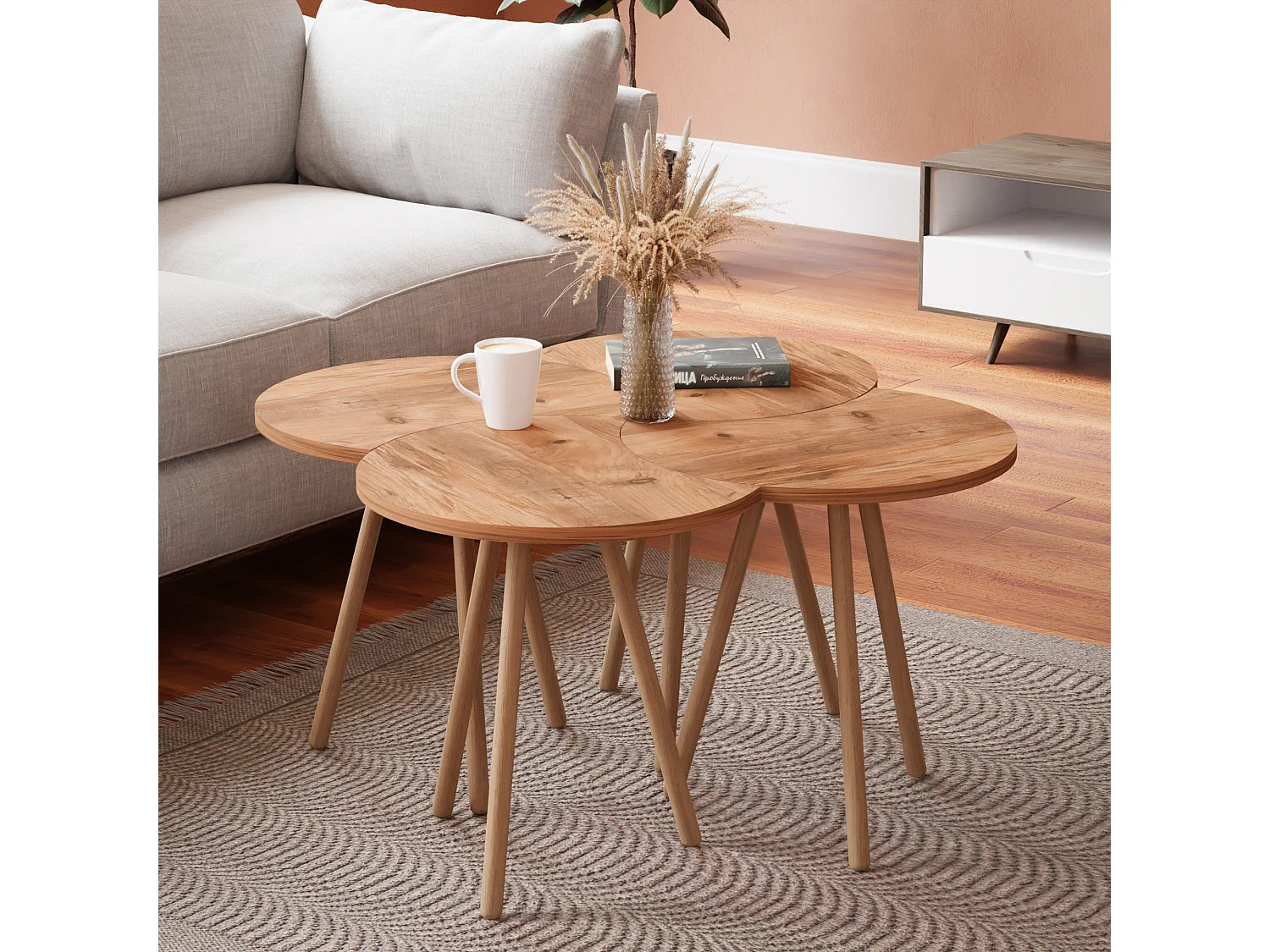 Bout de canapé gigogne effet bois, lot de 4 – NESTO