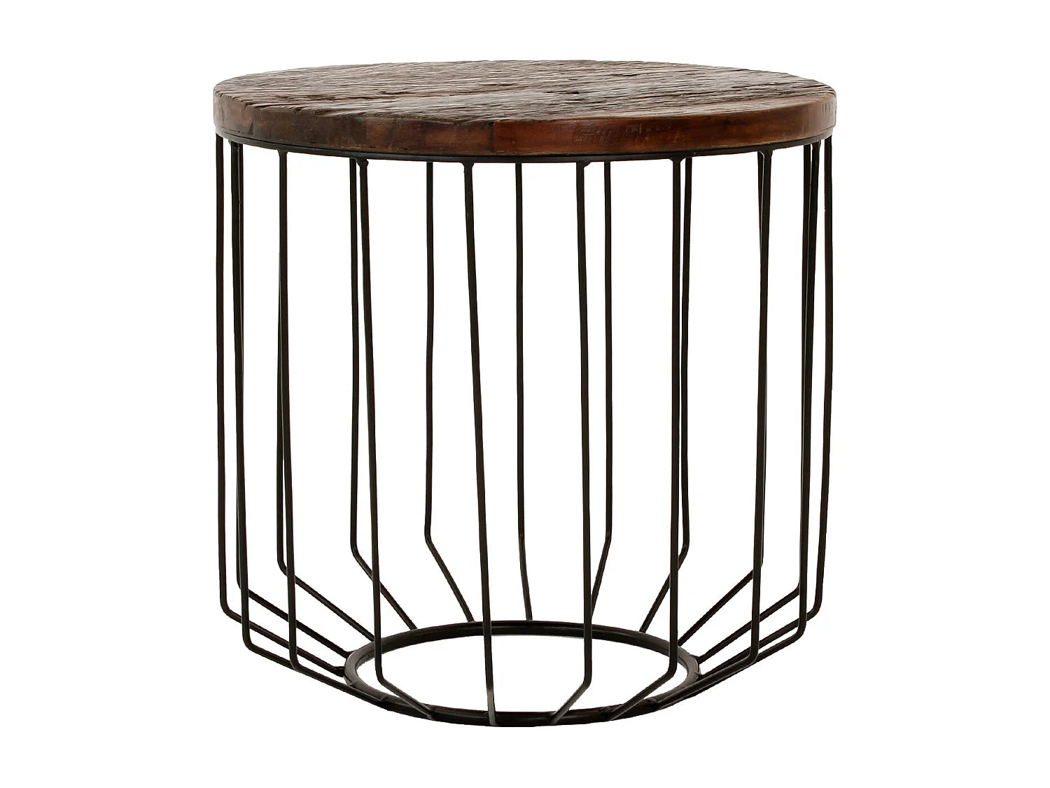 Bout de canapé rond bois recyclé et métal noir – KORBO