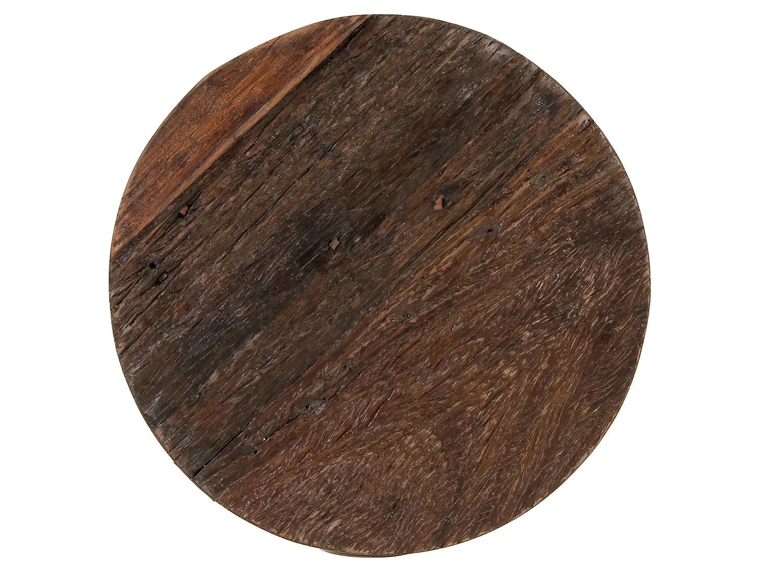 Bout de canapé rond bois recyclé et métal noir – KORBO